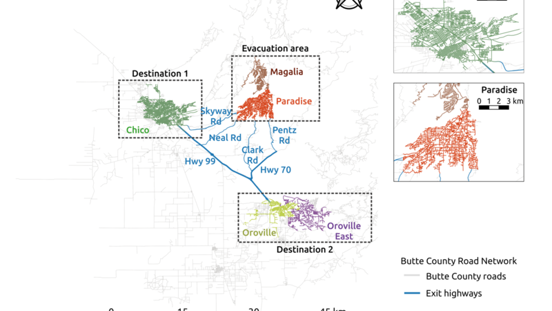 Game changer: simulating wildfire evacuations of small communities at regional scale in California