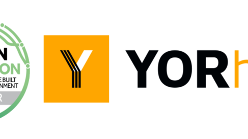 The CRCBE Pledger badge and the YORhub logo