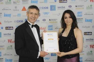 Heba Bevan receives her award from Nigel Blacklock, Head of Technical at Sika, sponsor of the Innovation category UtterBerry wins 2015 Constructing Excellence Innovation Award and is hailed as “a quantum step in measurement sensors”